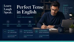 Perfect Tense in English Blog Banner - Learn Laugh Speak