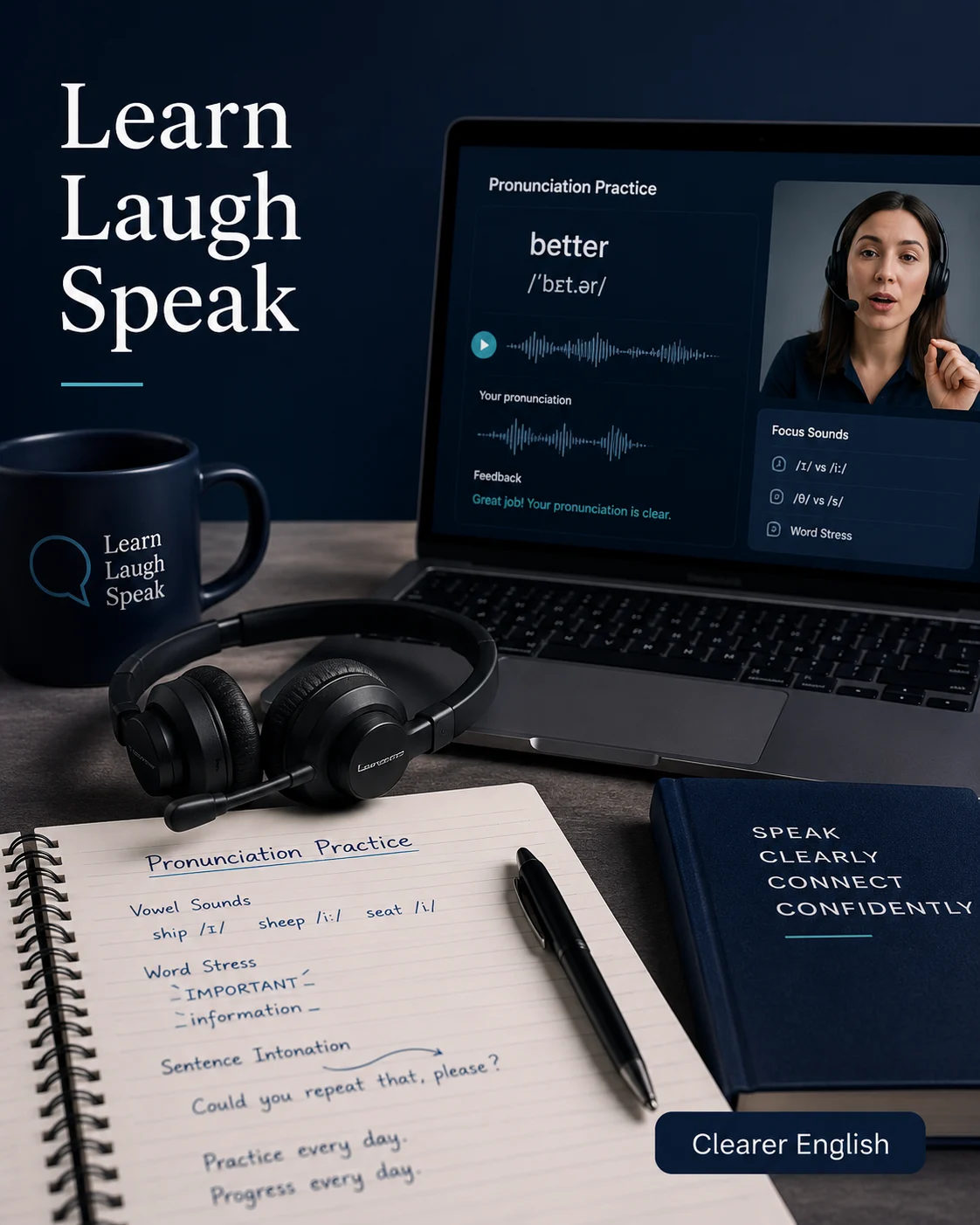 lady clearly having a accent adjustment lesson on a computer learning