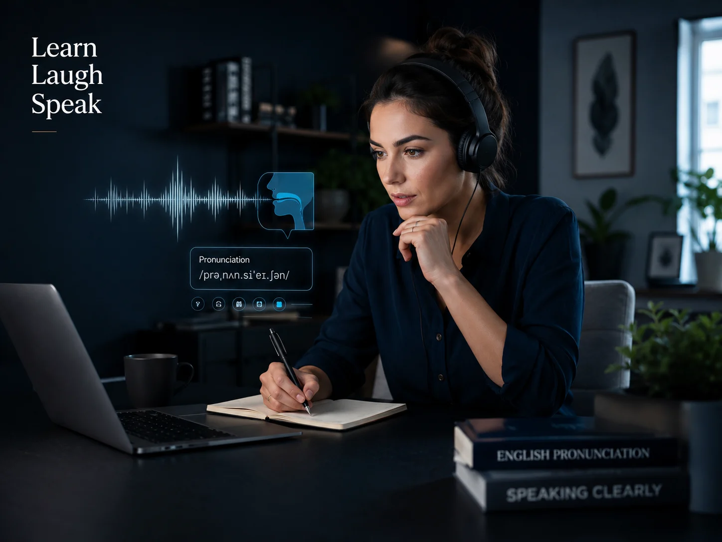 student at computer learning how to pronounce words clearly