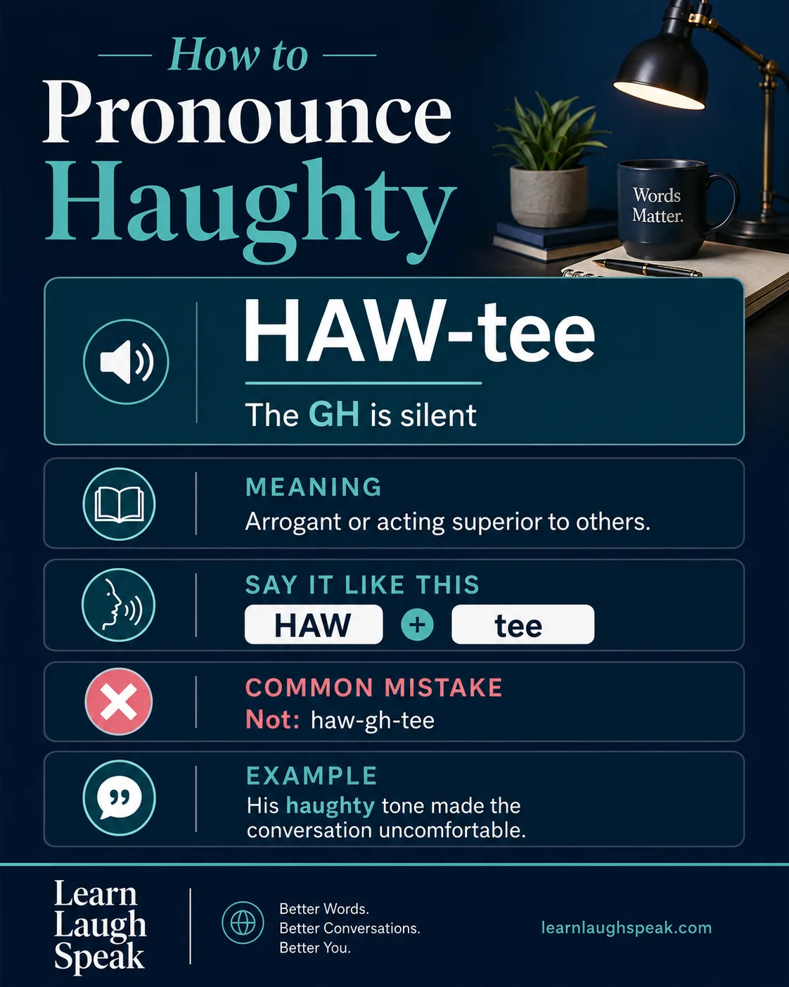 how to pronounce haughty infographic to download
