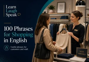 100 phrases for shopping in English blog banner explained by learn laugh speak