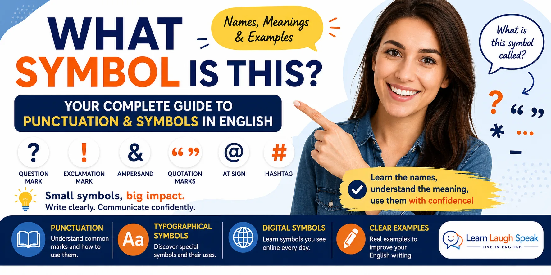 What symbol is this banner by learn laugh speak