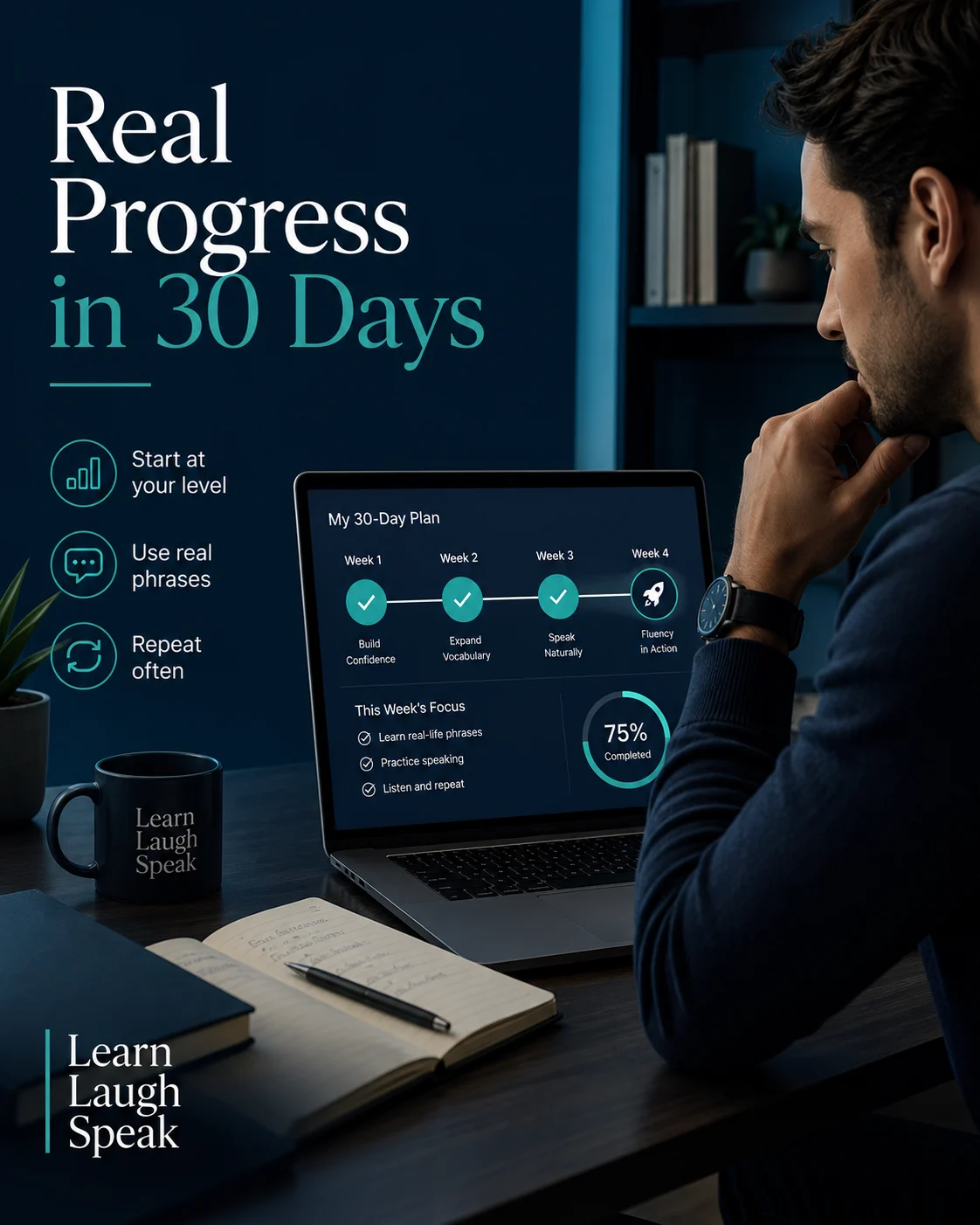learn English in 30 days infographic