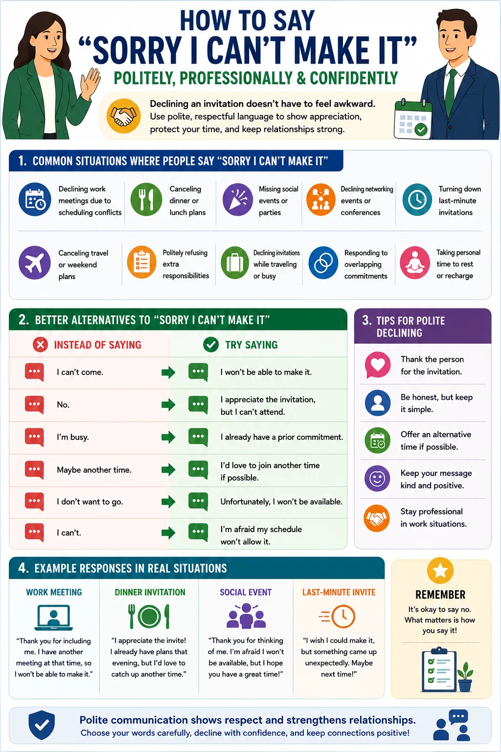 infographic on sorry I can't make it for students to save 