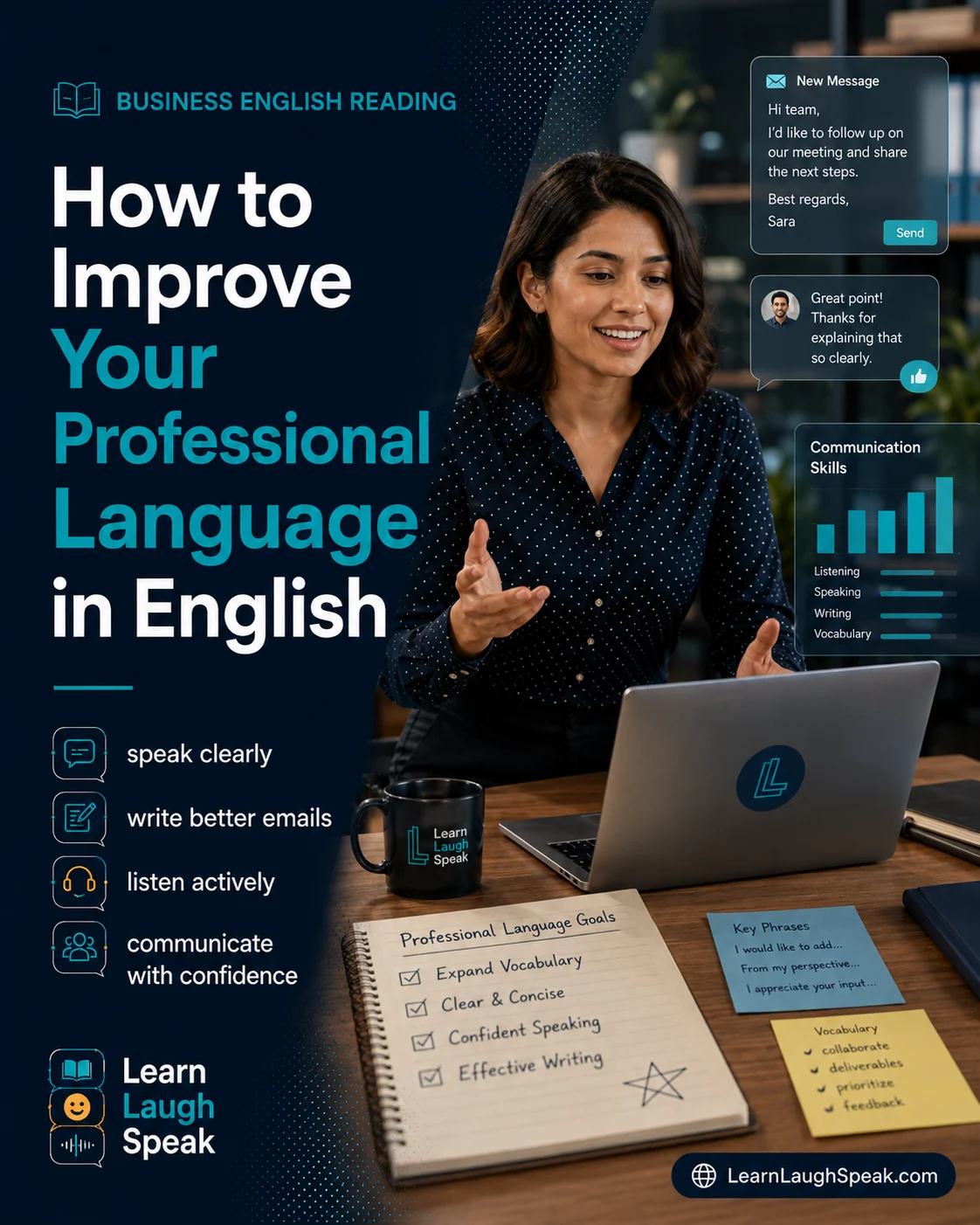 Adult English learner improving professional language in English for real workplace conversations.