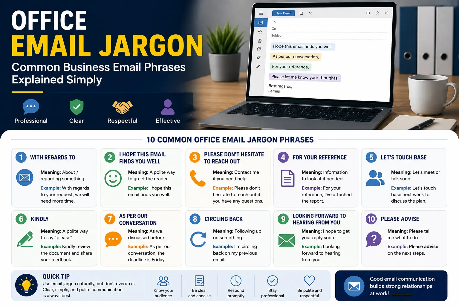 Office Email Jargon Infographic for students to save and learn.