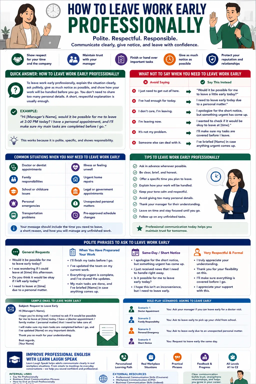 infographic on how to ask to leave work early professionally