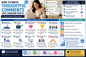 infographic on how to write comments on linkedin in English professionally