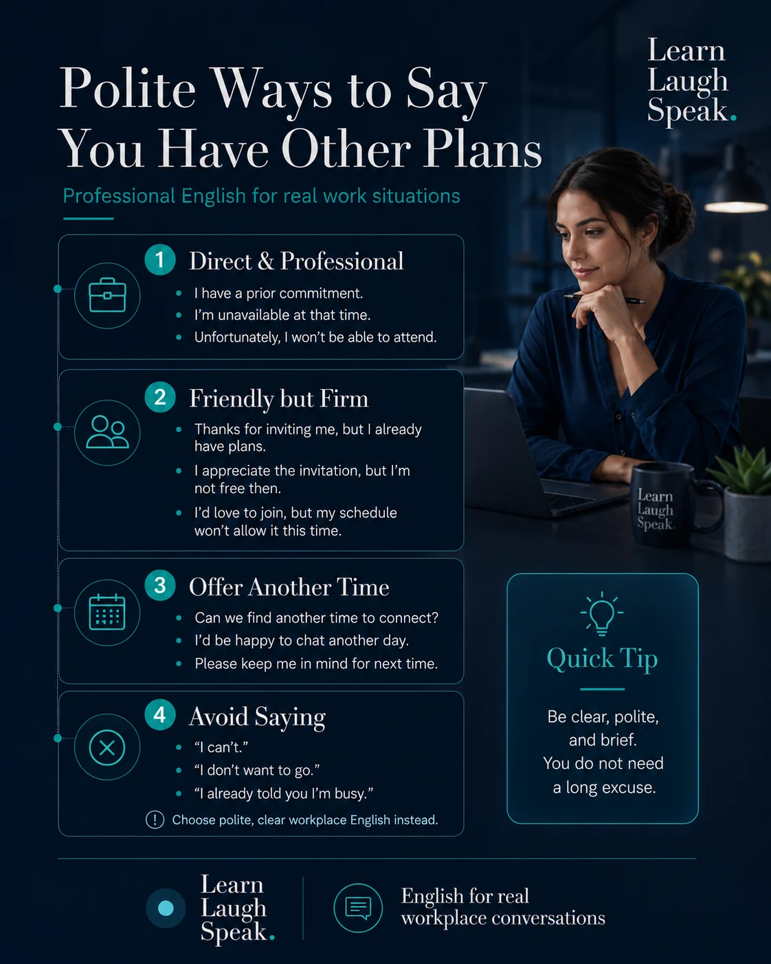 infographic on Ways to Say I Have Other Plans