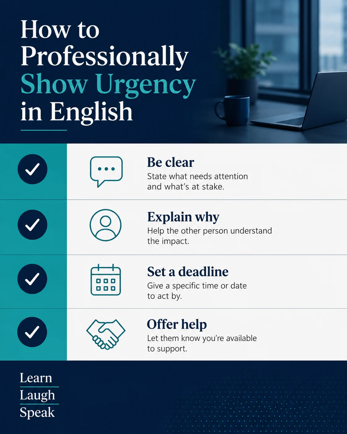 professionally show urgency in English infographic 