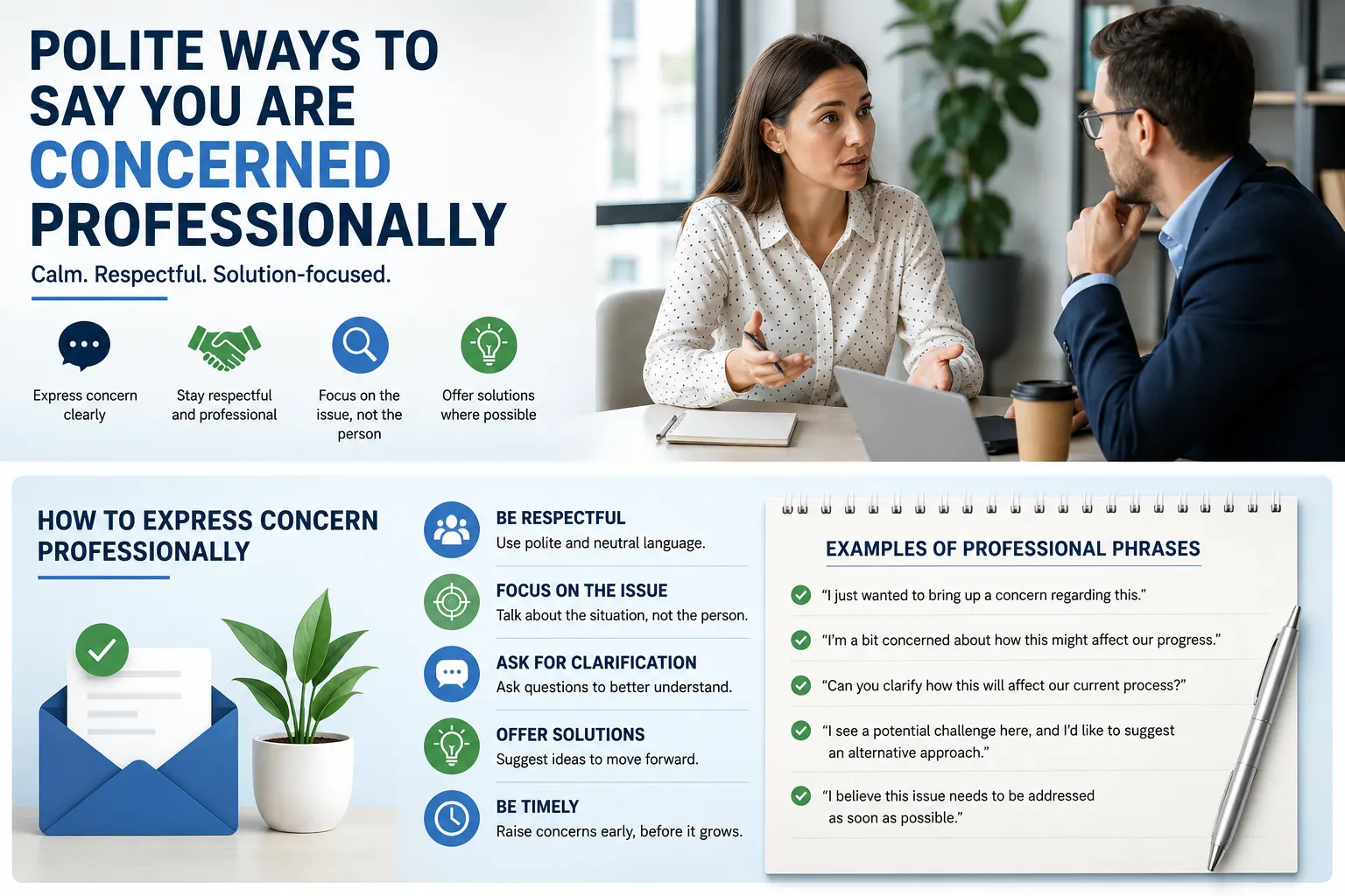 informative infographic on how to say you are concerned professionally