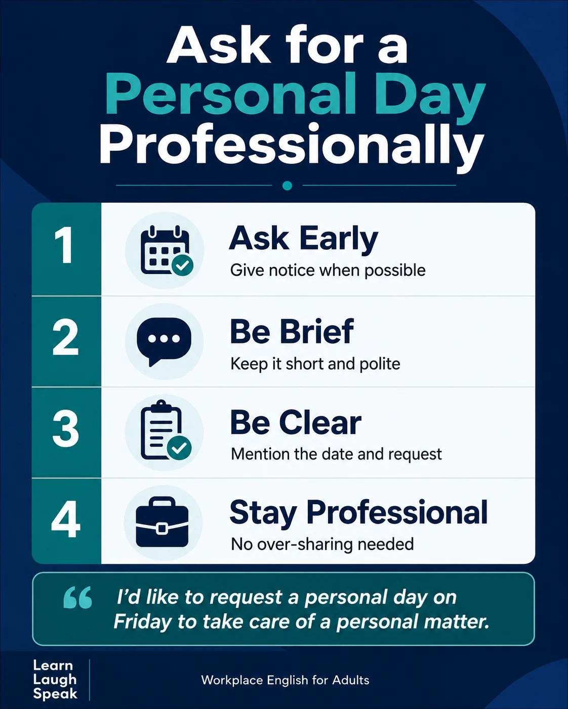 how to ask for a personal day in English infographic