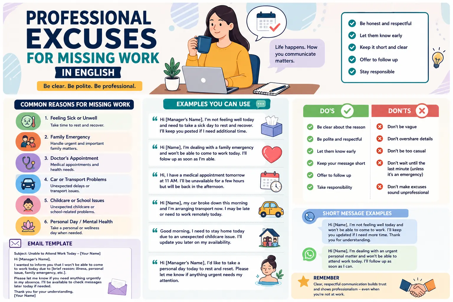 INFOGRAPHIC for students to download on professional excuses for missing work