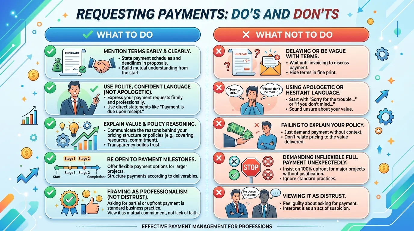 Infographic what to do and not to do when requesting payments in English