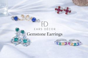 Ears Décor Gemstone Studs collection showcasing colourful Birthstone Earrings on white satin