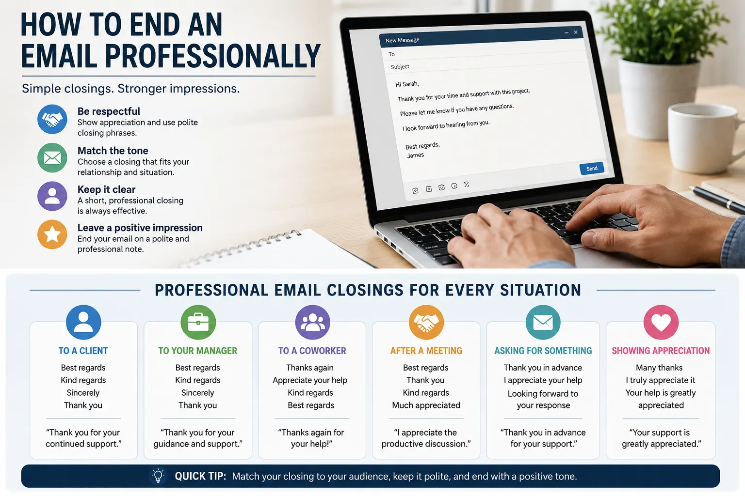 tips on infographic on how to end a email professionally