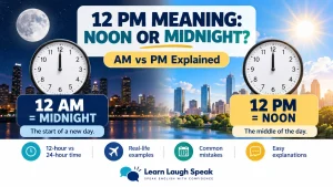 12 PM meaning explained as noon with 12 AM shown as midnight